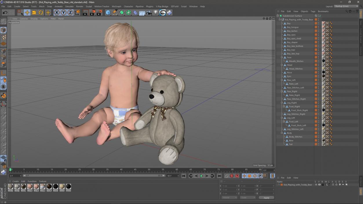 Kid Playing with Teddy Bear 3D