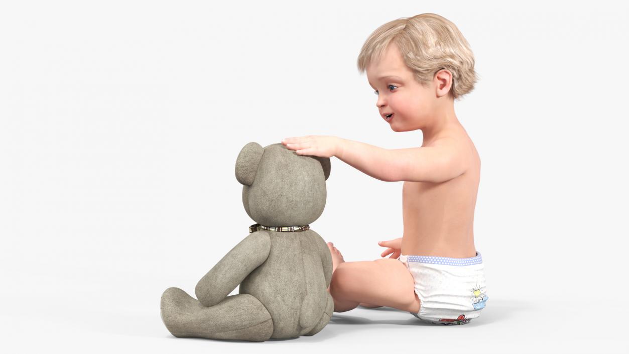 Kid Playing with Teddy Bear 3D