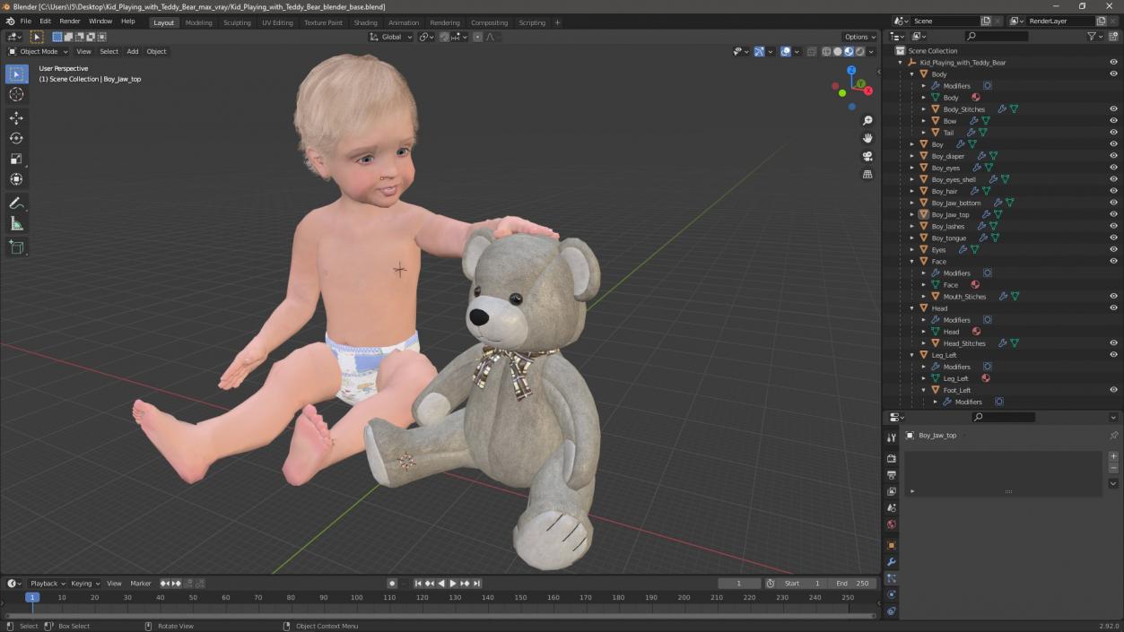 Kid Playing with Teddy Bear 3D