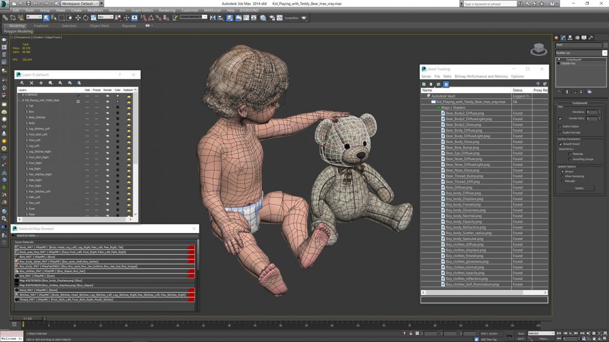 Kid Playing with Teddy Bear 3D