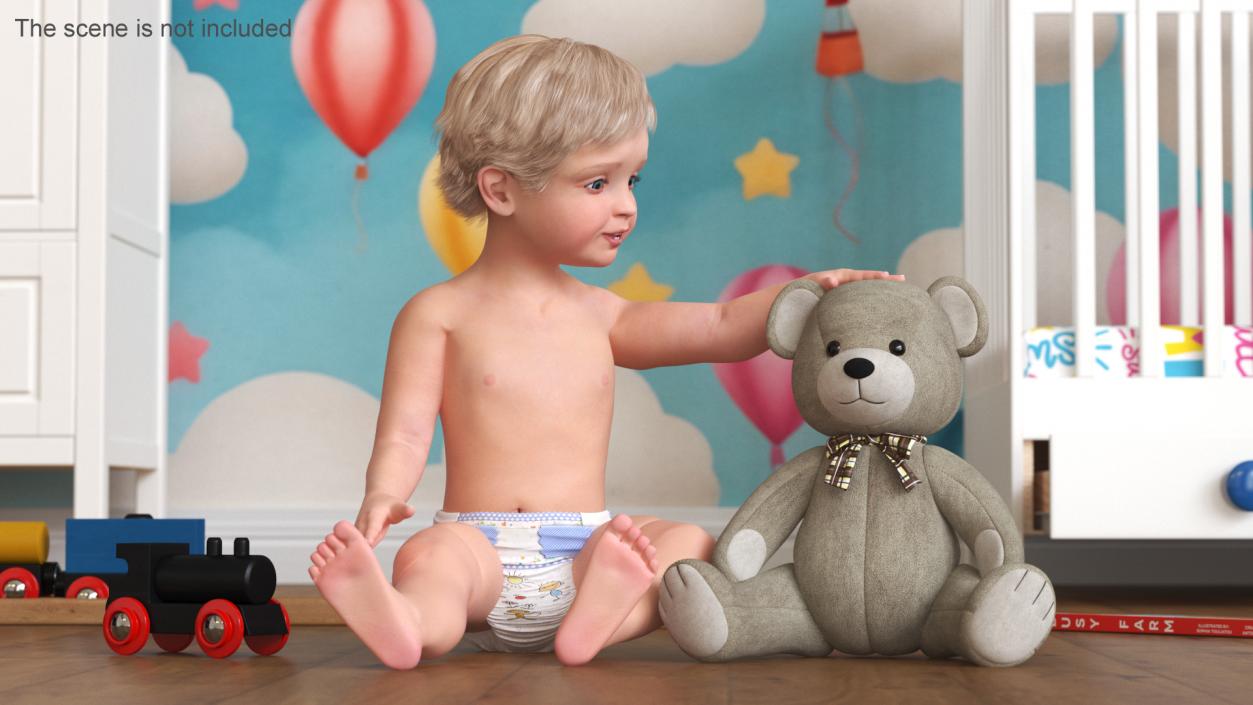 Kid Playing with Teddy Bear 3D