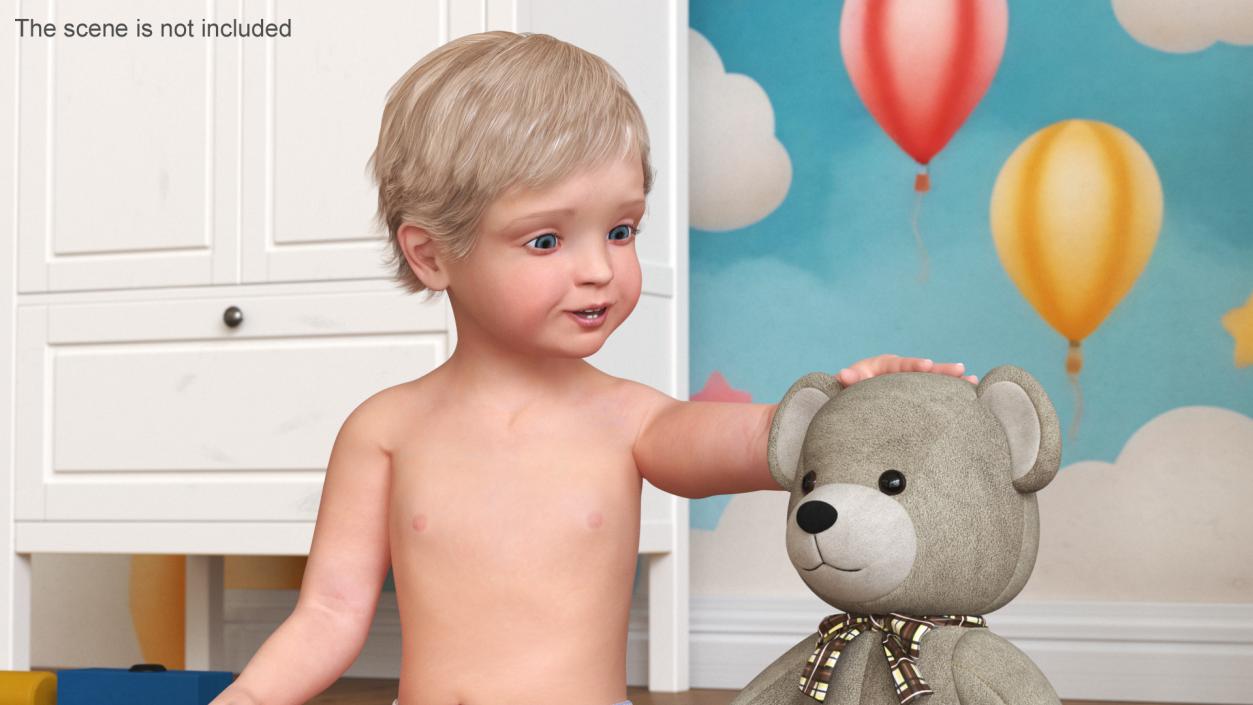 Kid Playing with Teddy Bear 3D