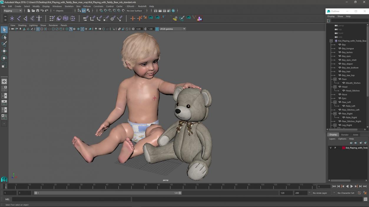 Kid Playing with Teddy Bear 3D