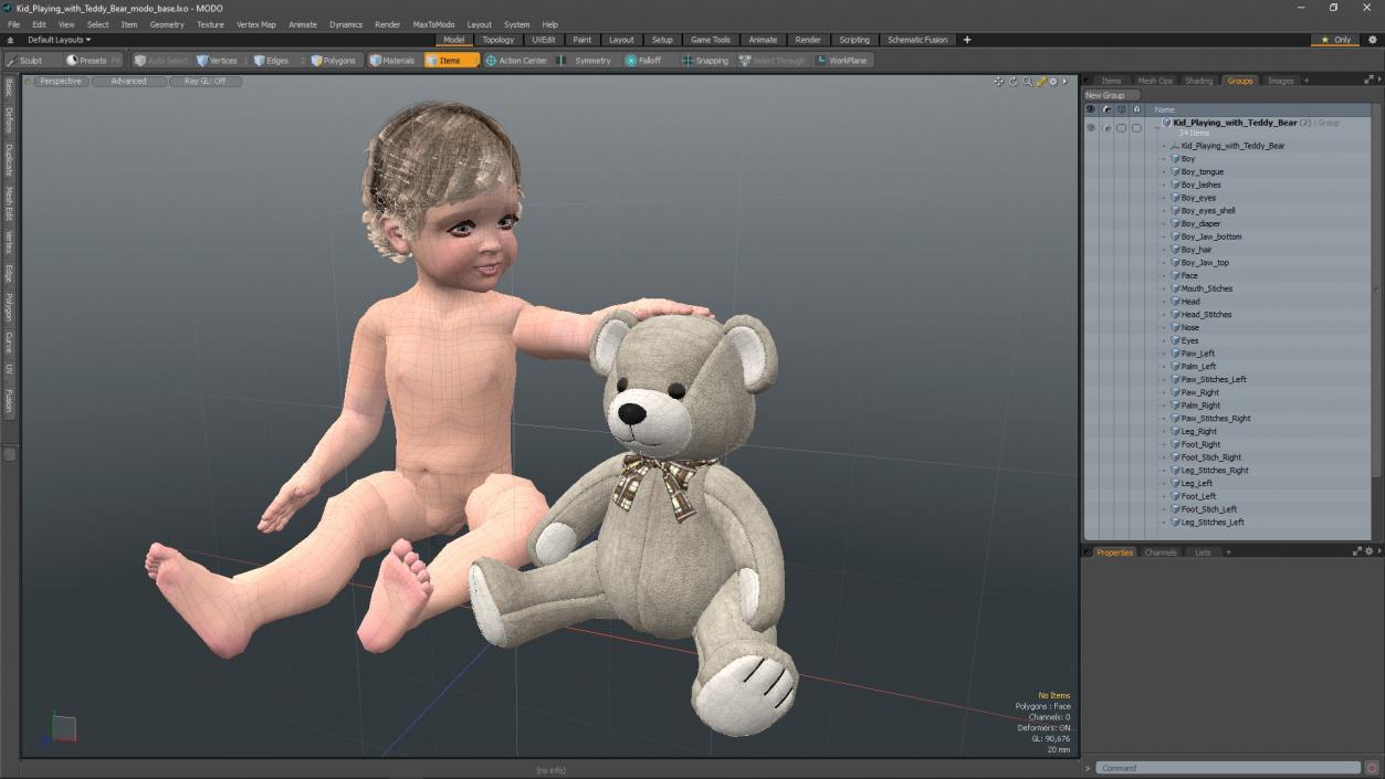 Kid Playing with Teddy Bear 3D