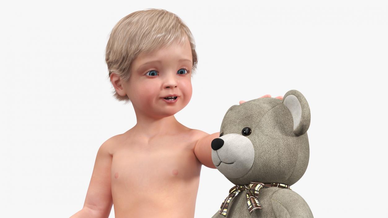 Kid Playing with Teddy Bear 3D