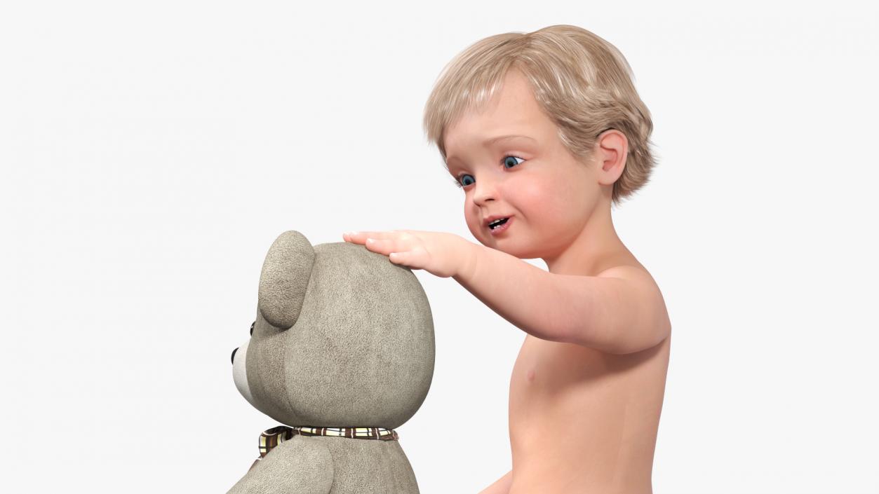 Kid Playing with Teddy Bear 3D