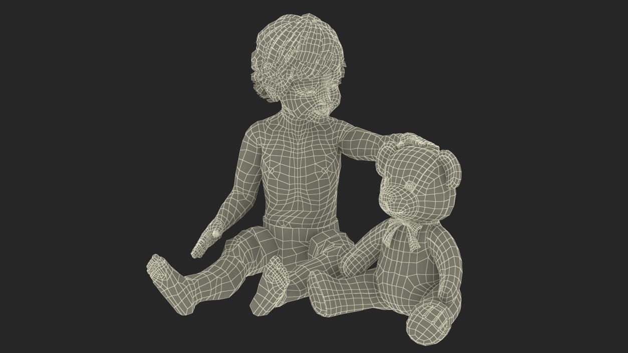 Kid Playing with Teddy Bear 3D