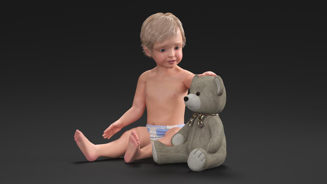 Kid Playing with Teddy Bear 3D