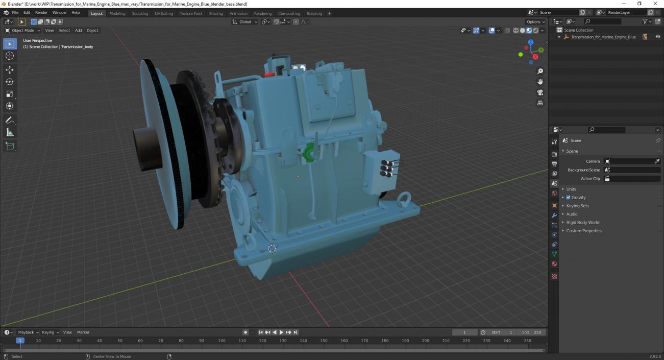 3D model Transmission for Marine Engine Blue