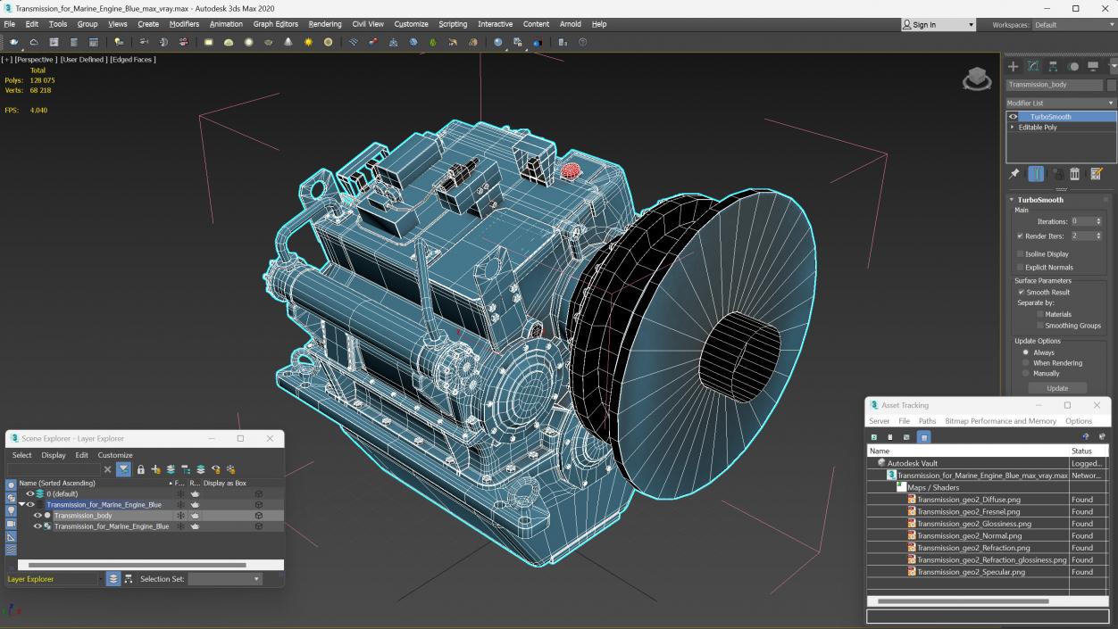 3D model Transmission for Marine Engine Blue