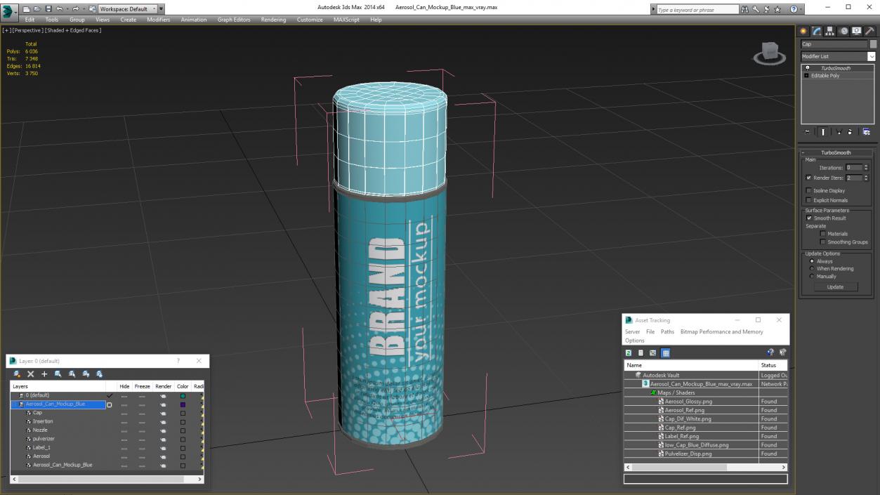 3D Aerosol Can Mockup Blue model