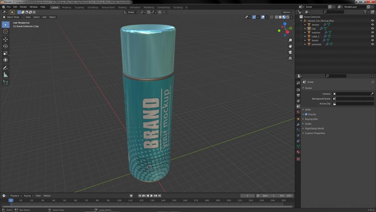 3D Aerosol Can Mockup Blue model