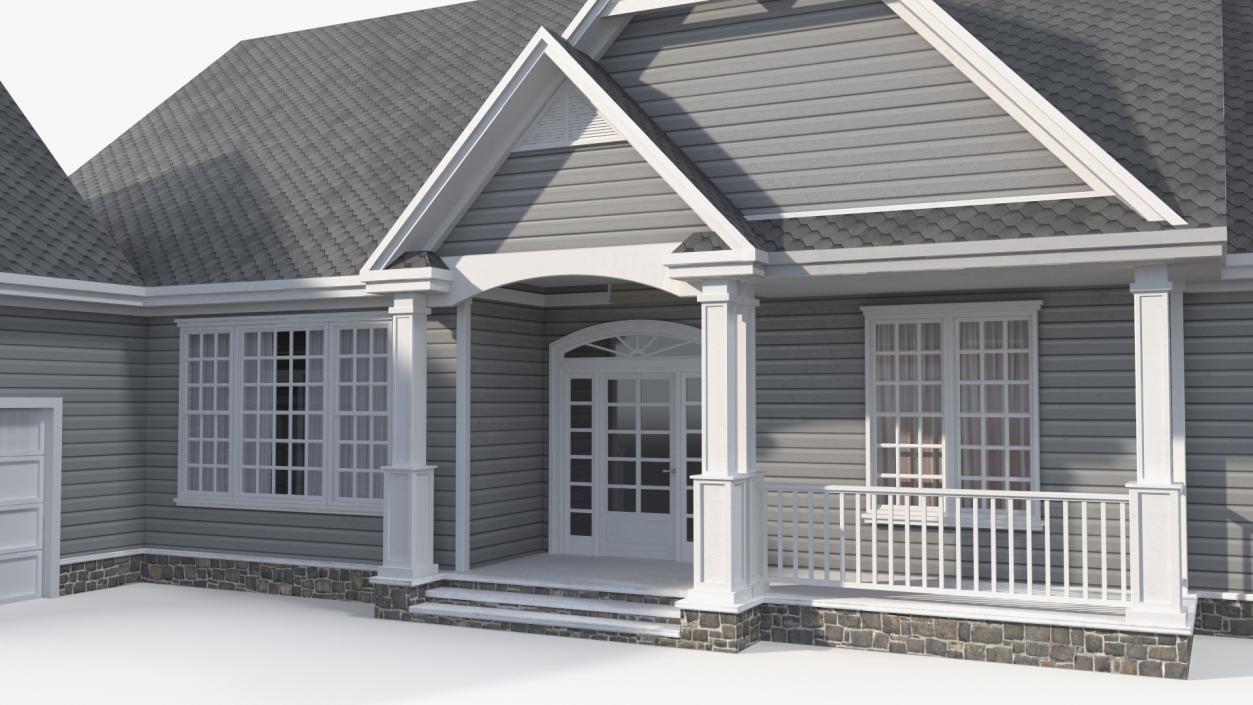 3D Grey American House With Two Garage Doors