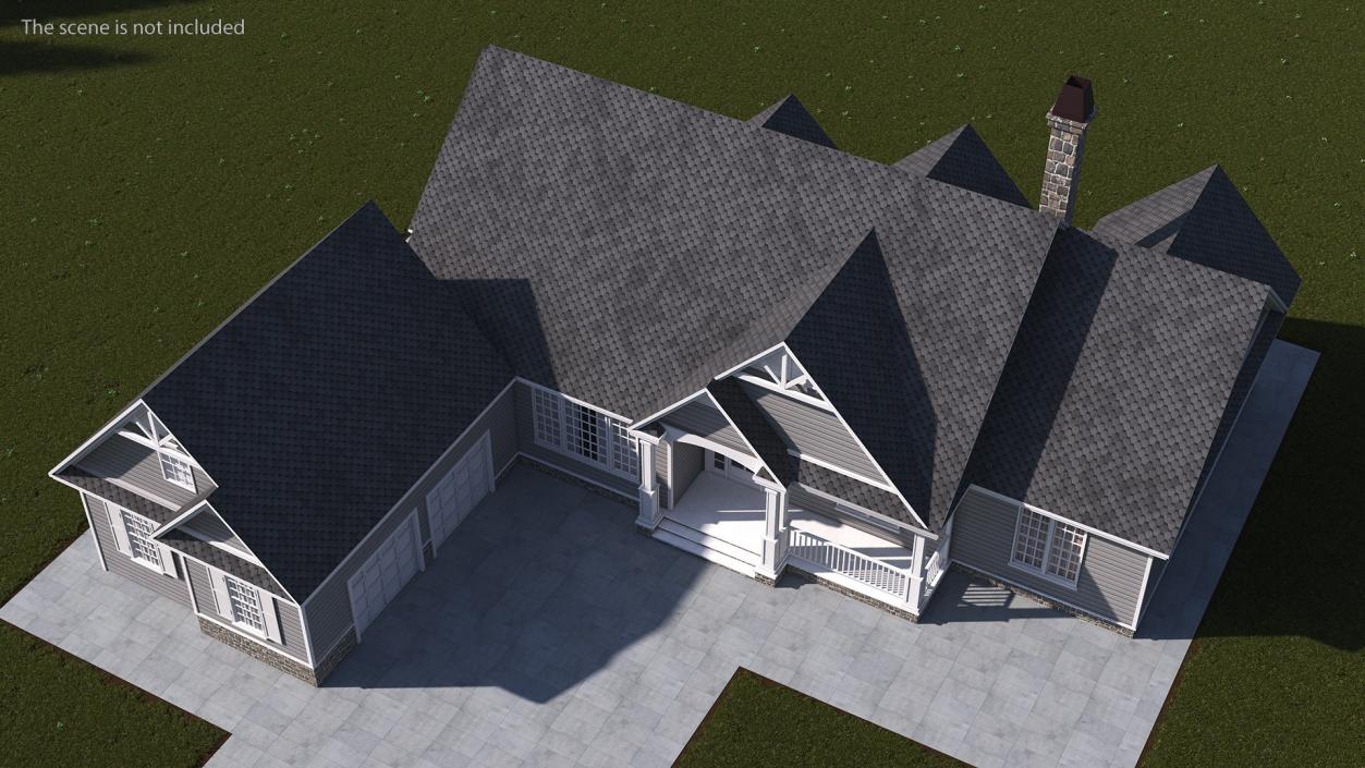 3D Grey American House With Two Garage Doors