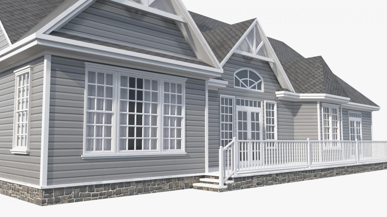 3D Grey American House With Two Garage Doors