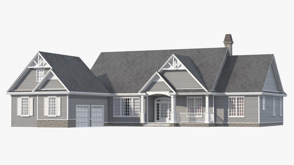 3D Grey American House With Two Garage Doors