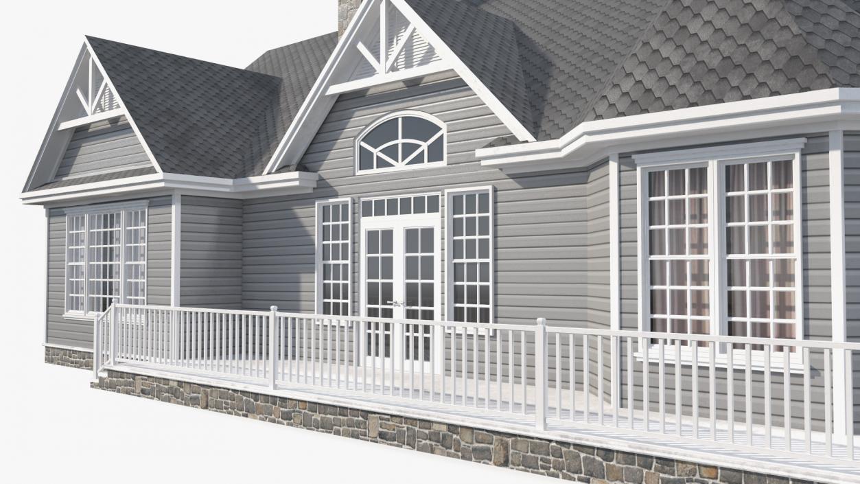 3D Grey American House With Two Garage Doors