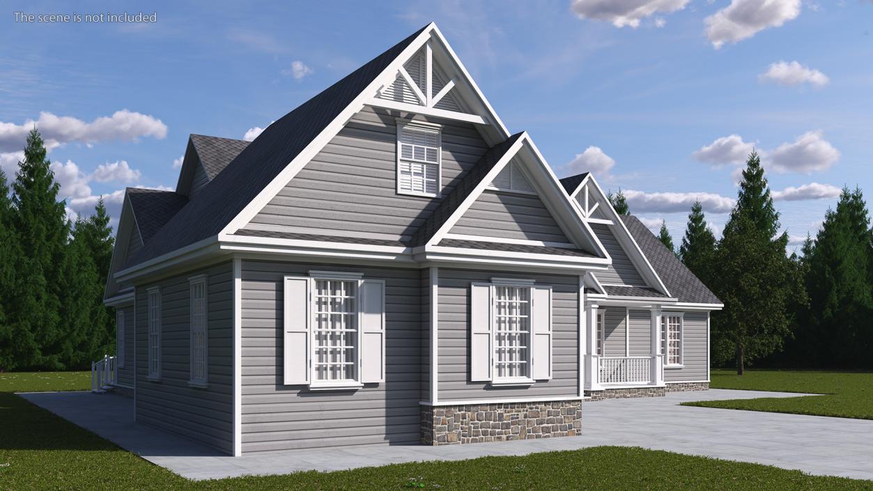 3D Grey American House With Two Garage Doors