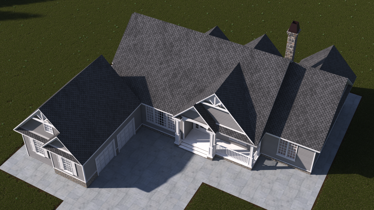 3D Grey American House With Two Garage Doors