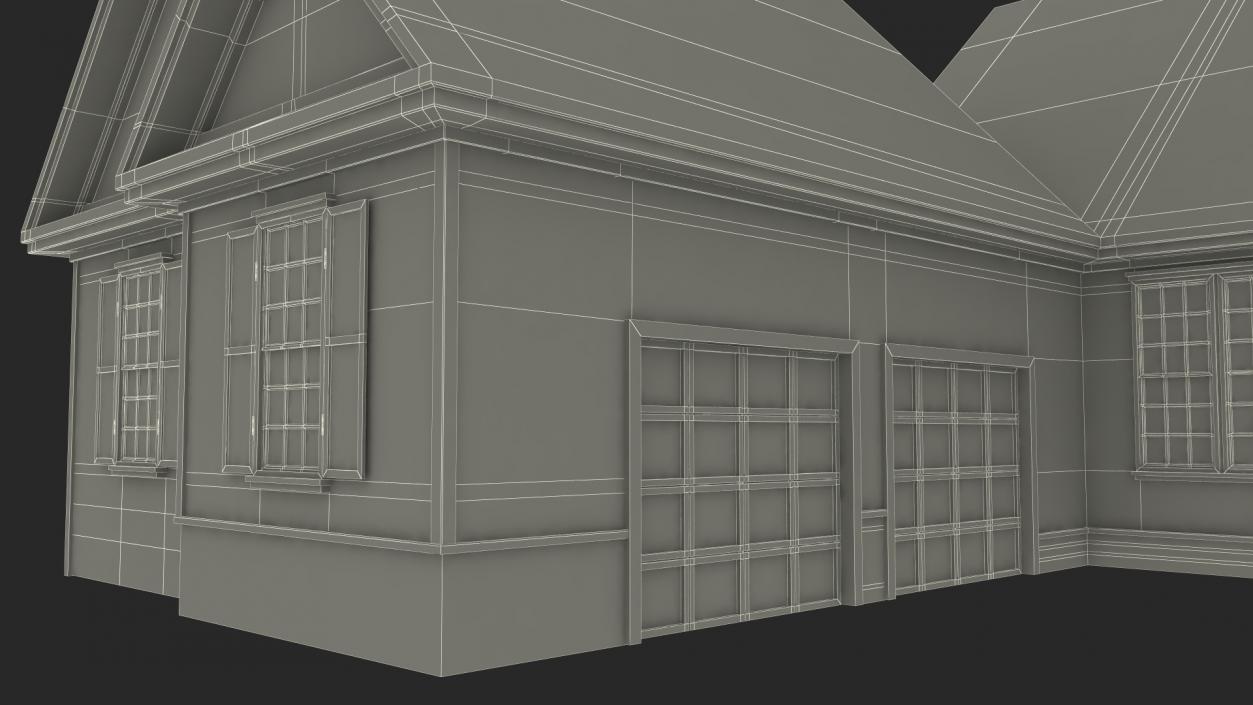 3D Grey American House With Two Garage Doors