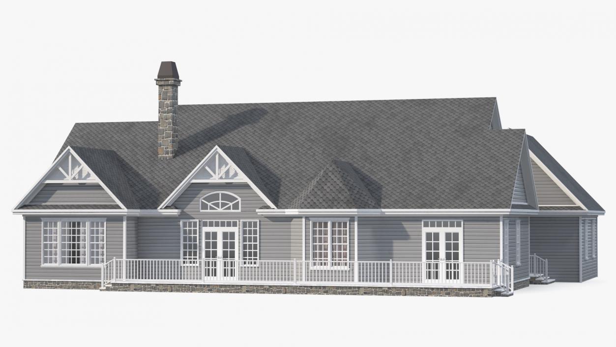 3D Grey American House With Two Garage Doors