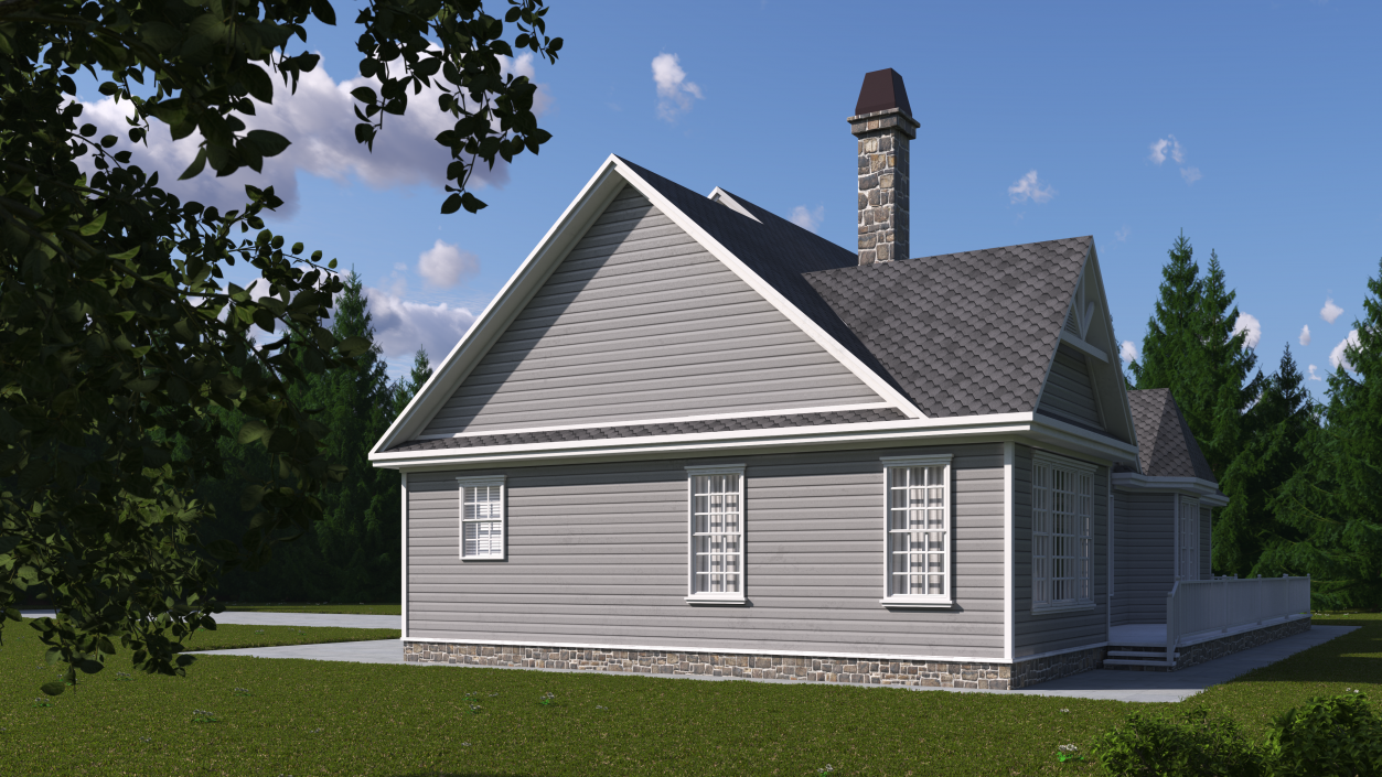 3D Grey American House With Two Garage Doors