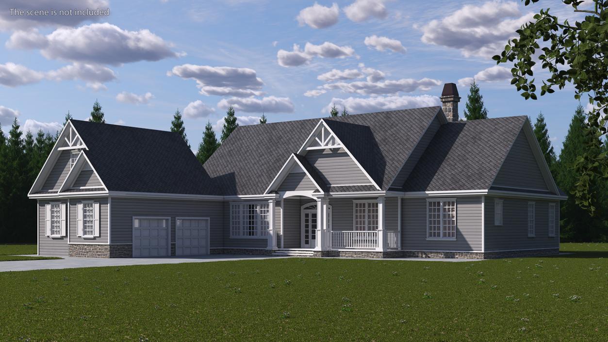 3D Grey American House With Two Garage Doors