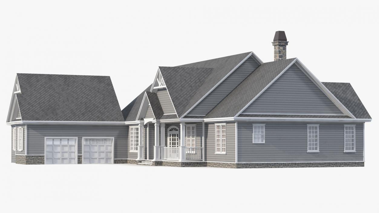 3D Grey American House With Two Garage Doors