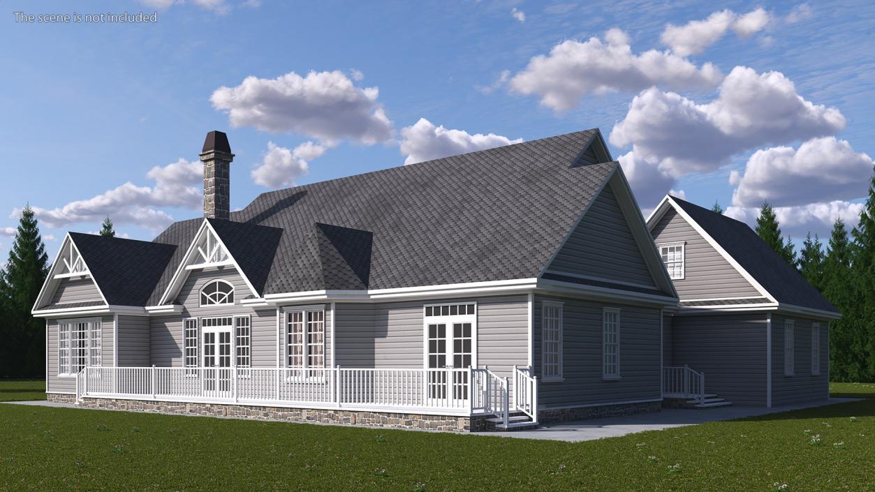 3D Grey American House With Two Garage Doors