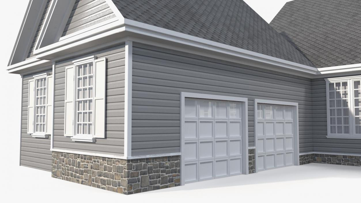 3D Grey American House With Two Garage Doors