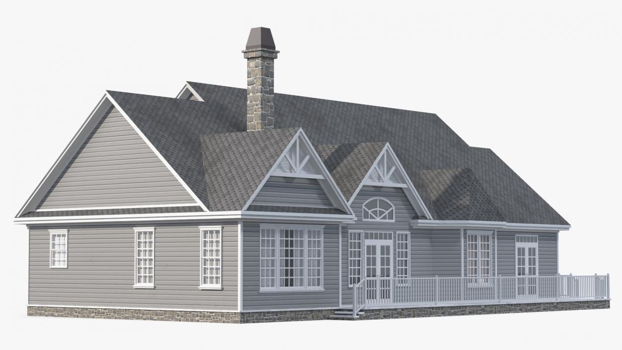 3D Grey American House With Two Garage Doors