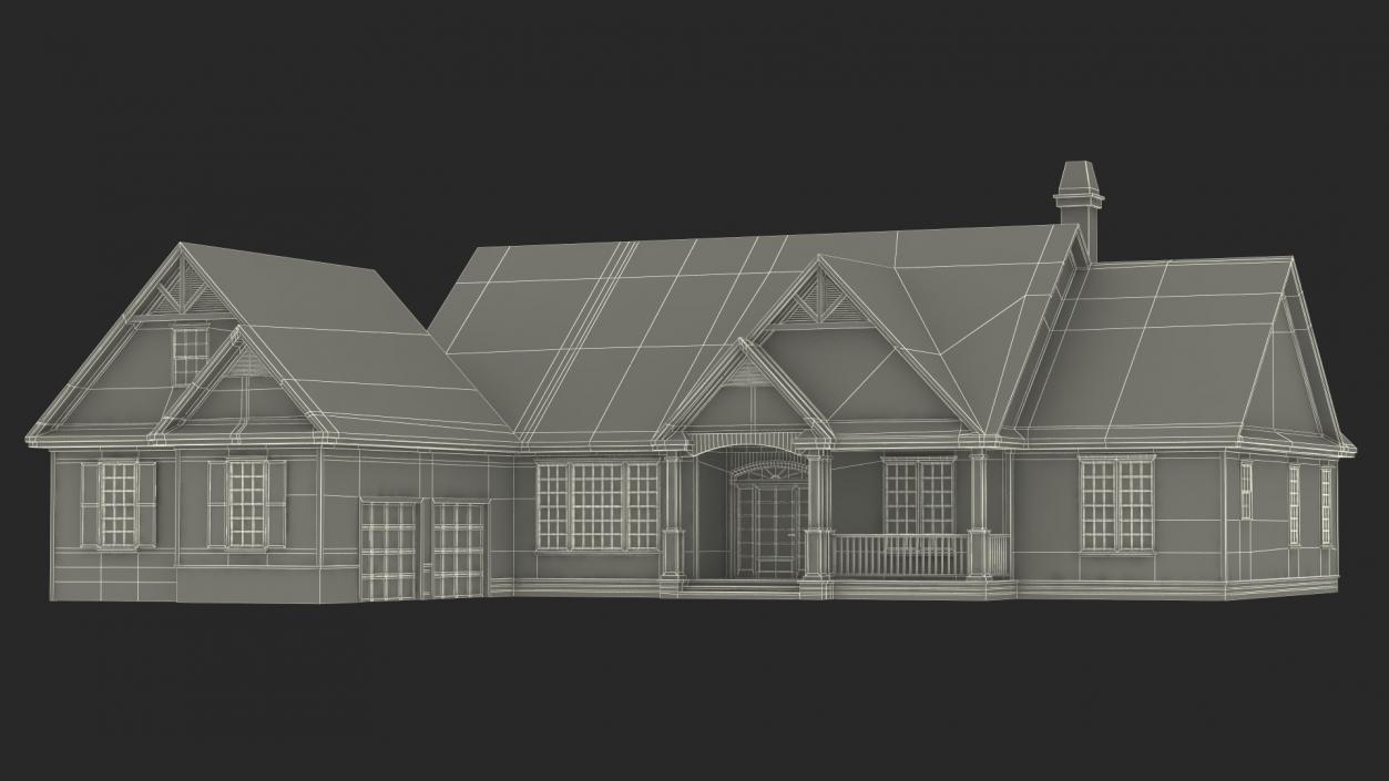 3D Grey American House With Two Garage Doors