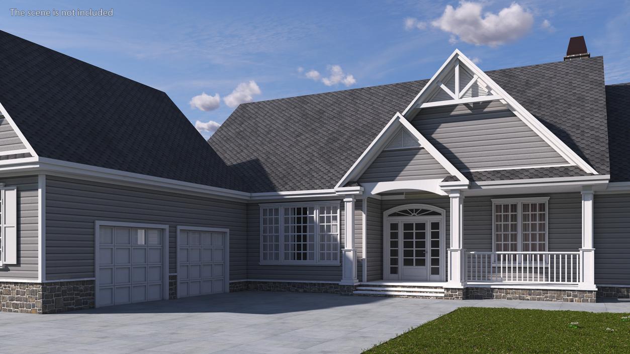 3D Grey American House With Two Garage Doors