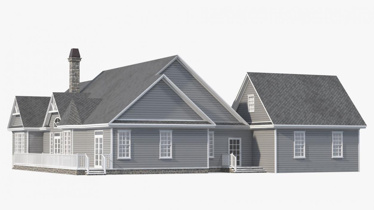 3D Grey American House With Two Garage Doors