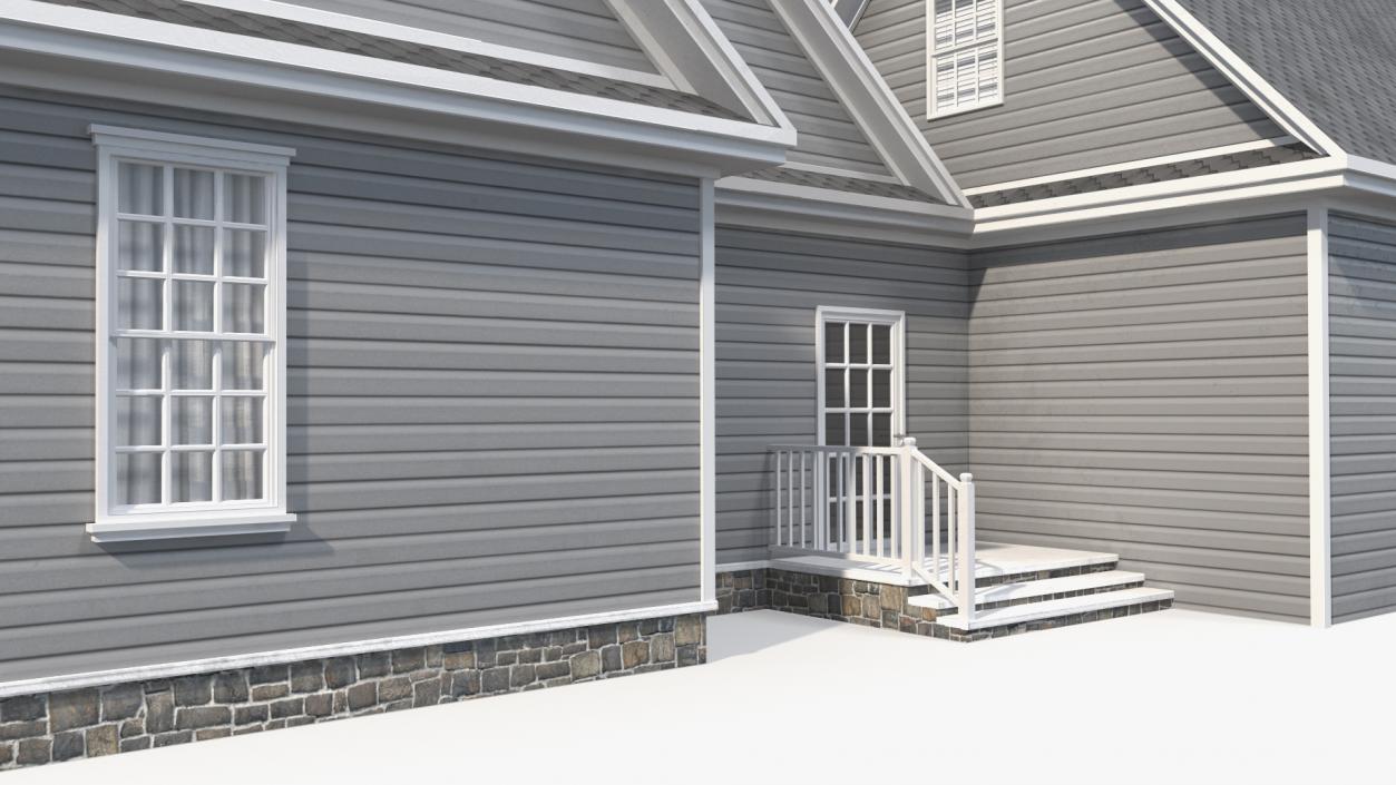 3D Grey American House With Two Garage Doors