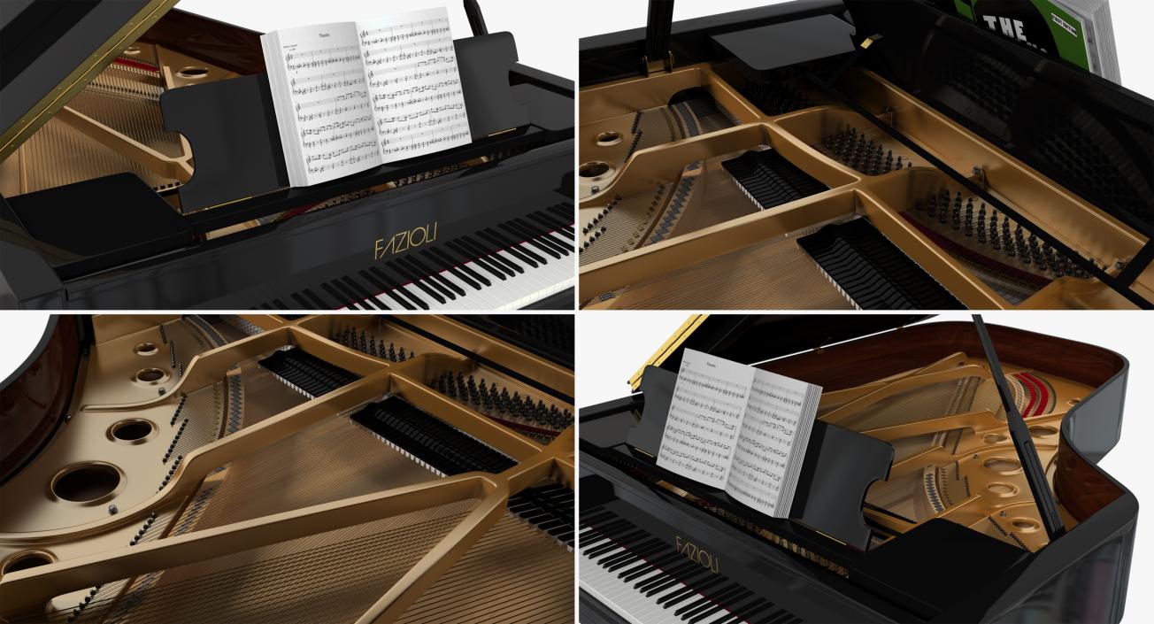 3D Grand Piano Fazioli with Music Notes Book