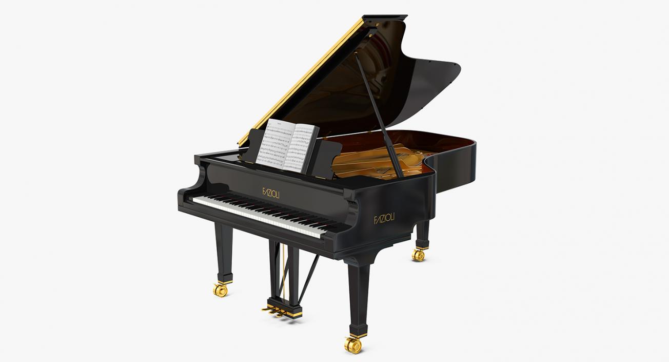 3D Grand Piano Fazioli with Music Notes Book