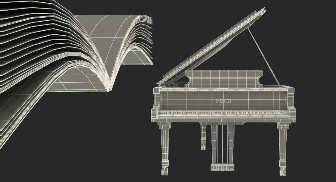 3D Grand Piano Fazioli with Music Notes Book