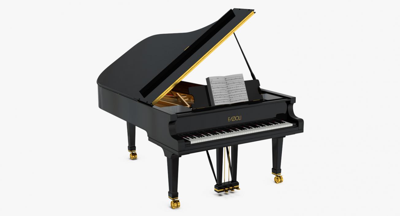 3D Grand Piano Fazioli with Music Notes Book