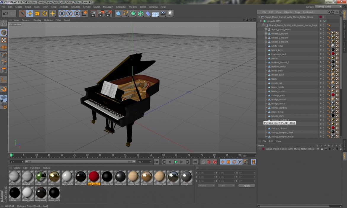 3D Grand Piano Fazioli with Music Notes Book