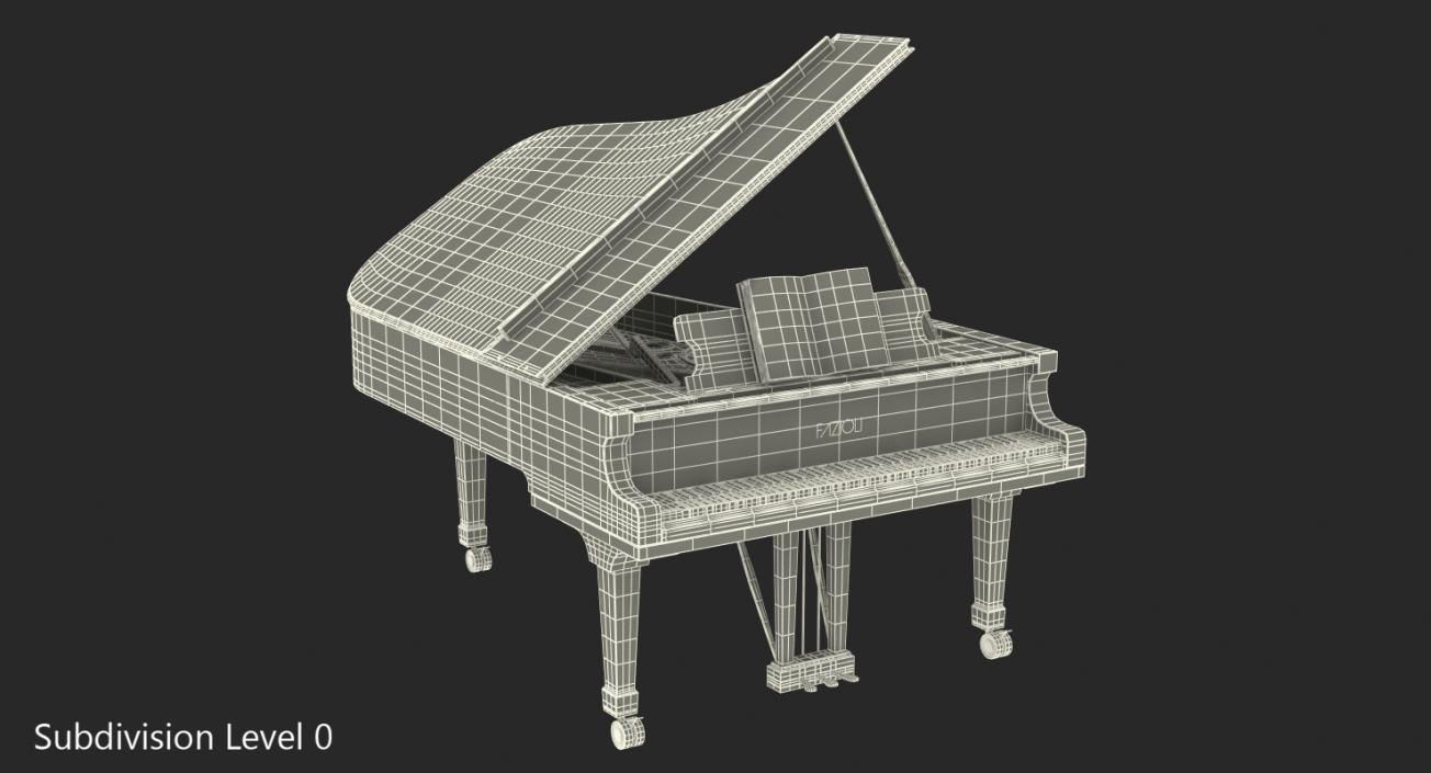 3D Grand Piano Fazioli with Music Notes Book