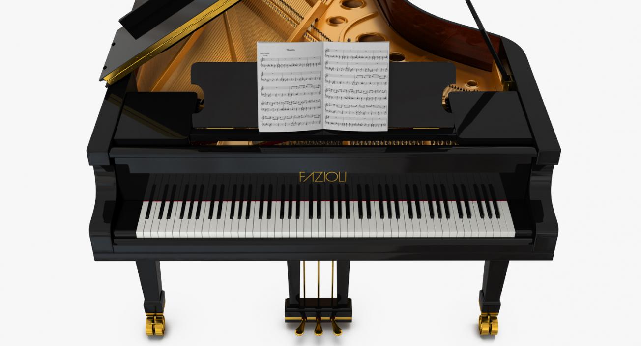 3D Grand Piano Fazioli with Music Notes Book