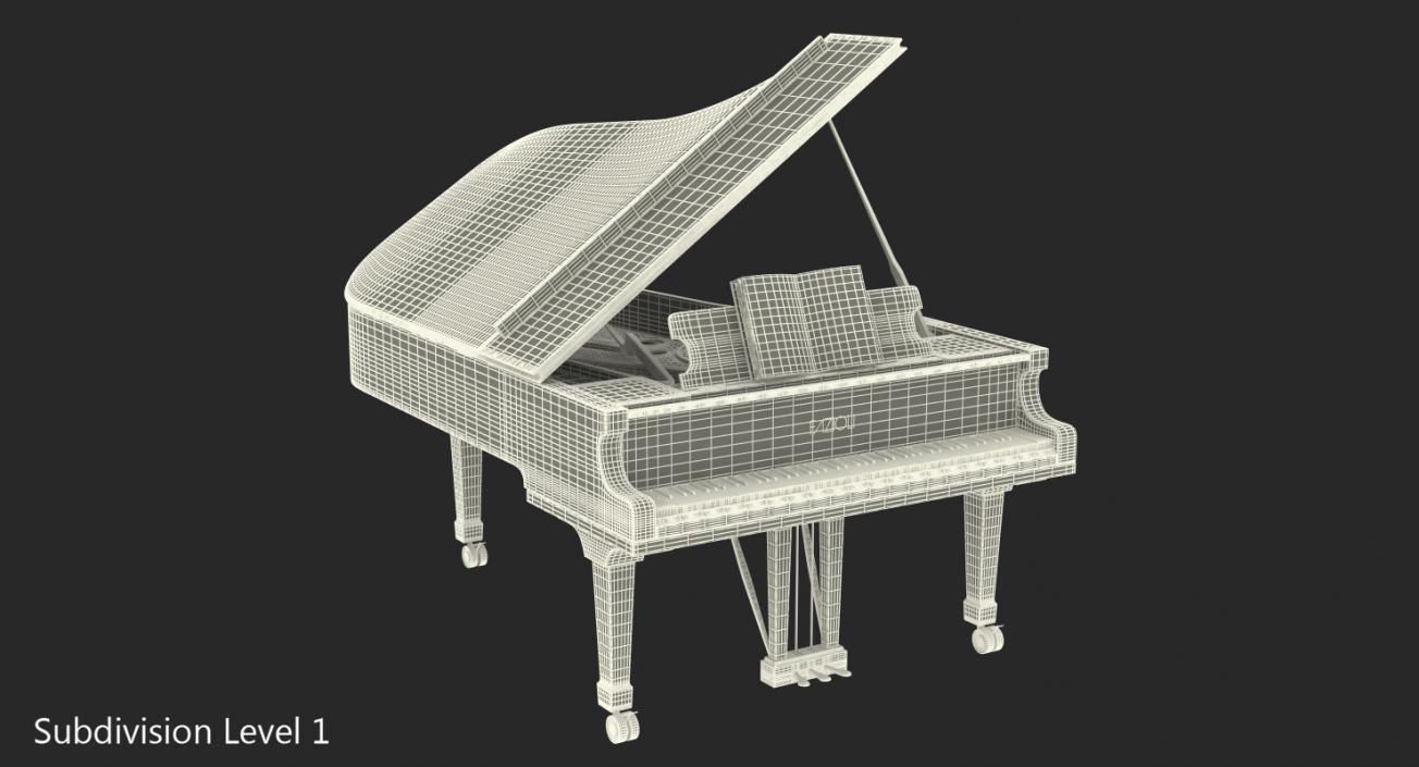 3D Grand Piano Fazioli with Music Notes Book