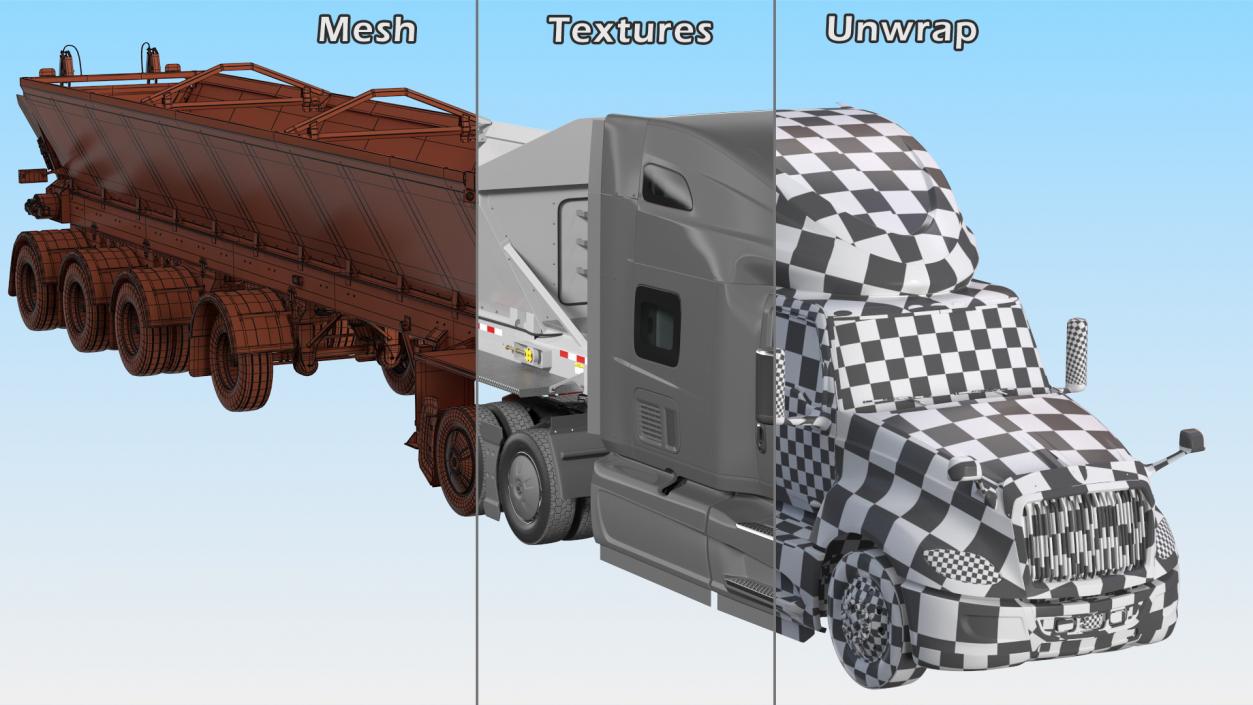 3D Heavy Truck With Bottom Trailer Rigged model