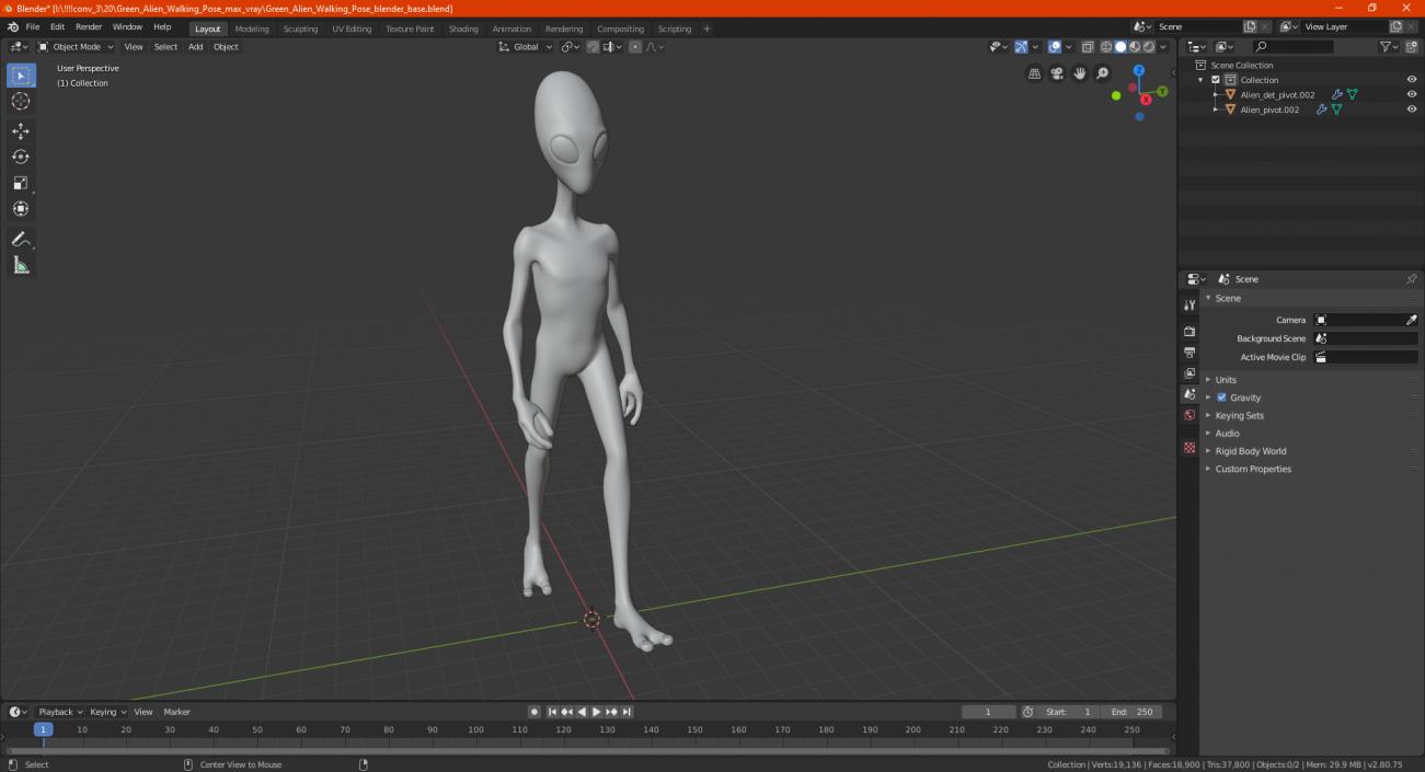 Humanoid Alien Walking Pose 3D