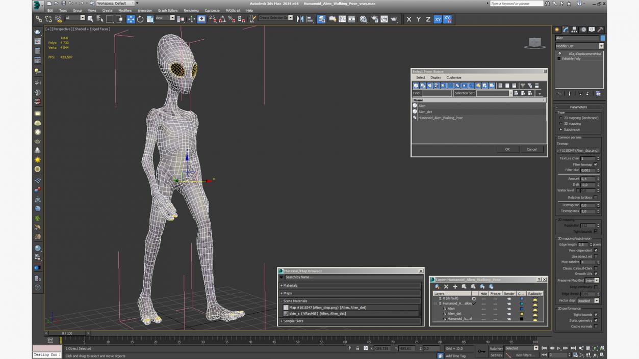 Humanoid Alien Walking Pose 3D