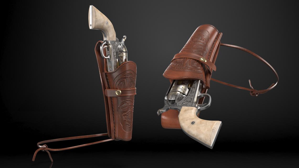 Leather Holster with Revolver 3D model