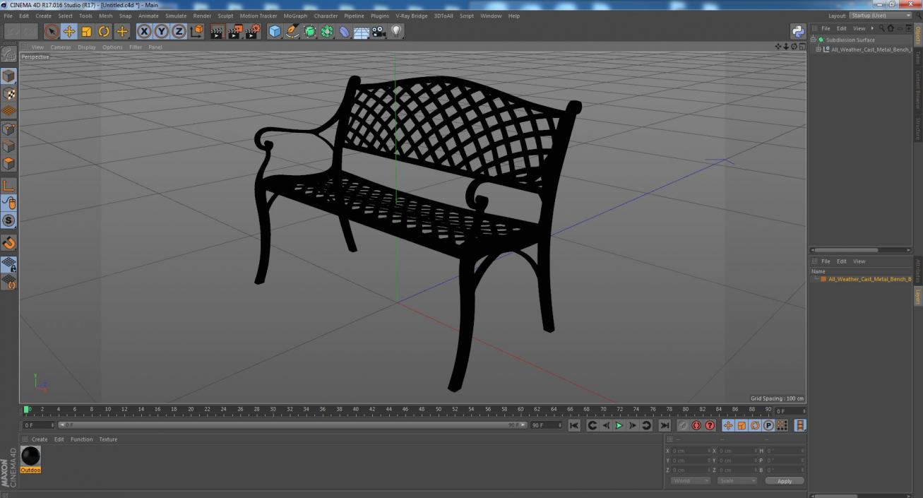 All-Weather Cast Metal Bench Black 3D model