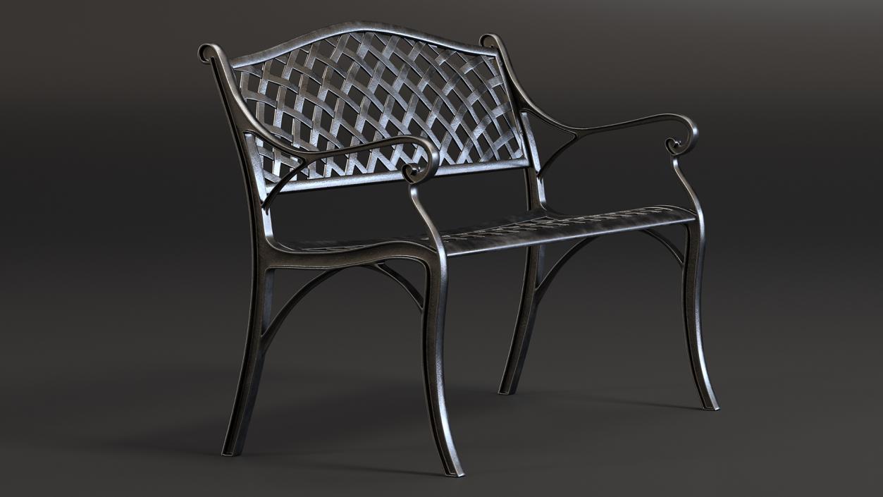 All-Weather Cast Metal Bench Black 3D model