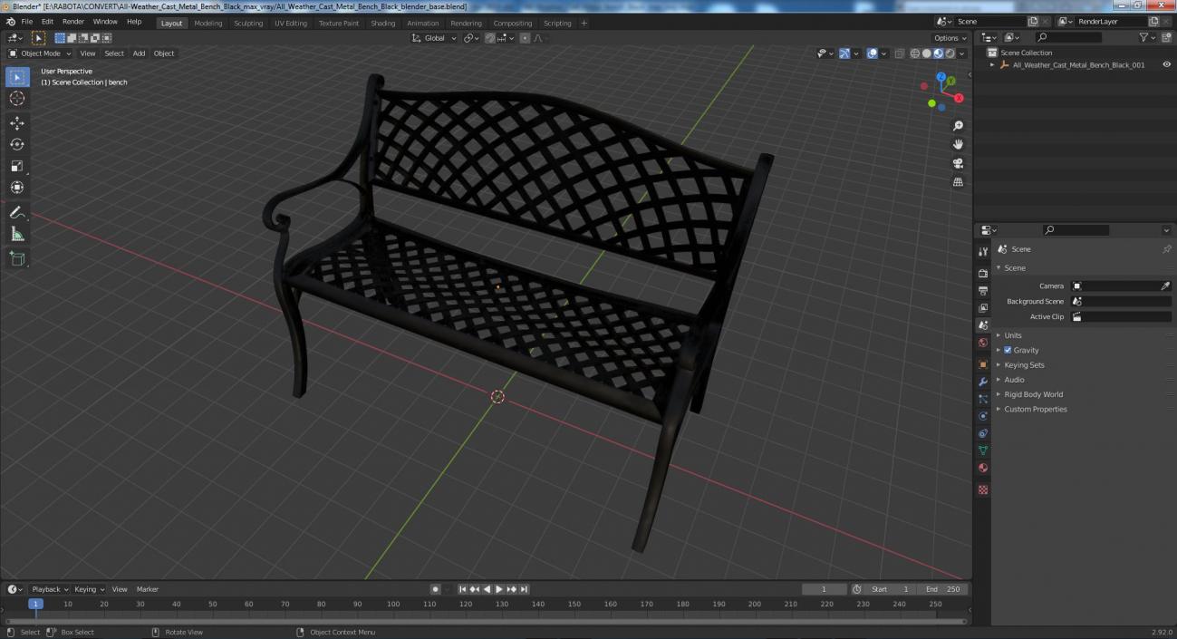 All-Weather Cast Metal Bench Black 3D model